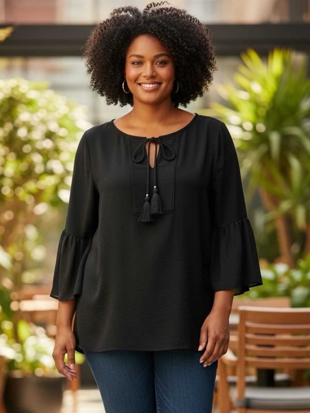 Ellen Tracy peasant top with sheer ruffle sleeve XL